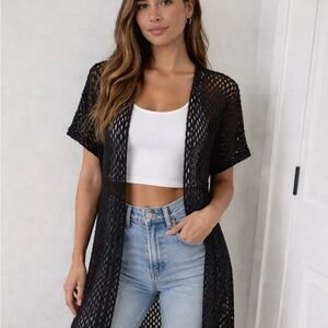 Indigo Thread Co Black Crochet Cardigan with Patterned vest